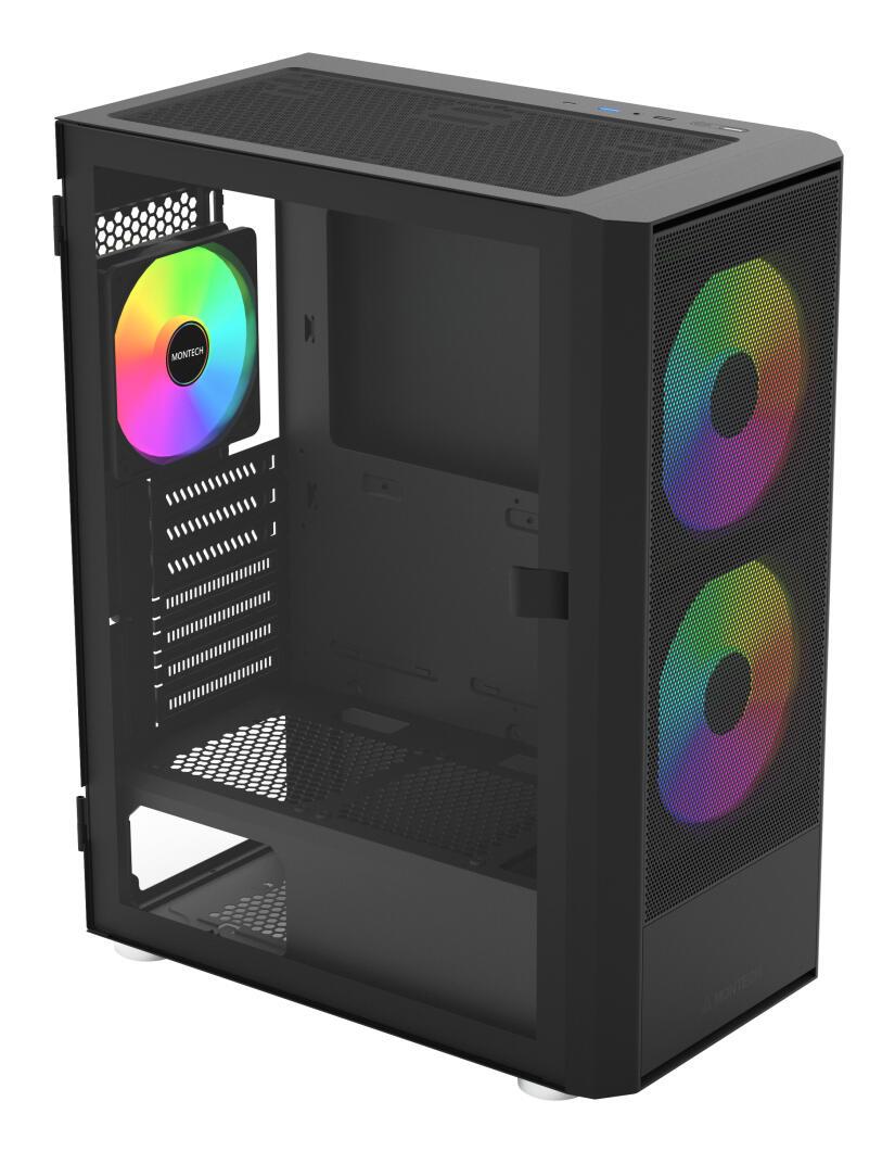 Kasë PC Montech X2 PLUS / Midi Tower / ATX / 2x 140mm + 1x 120mm ARGB Fan / Tempered Glass – Zezë