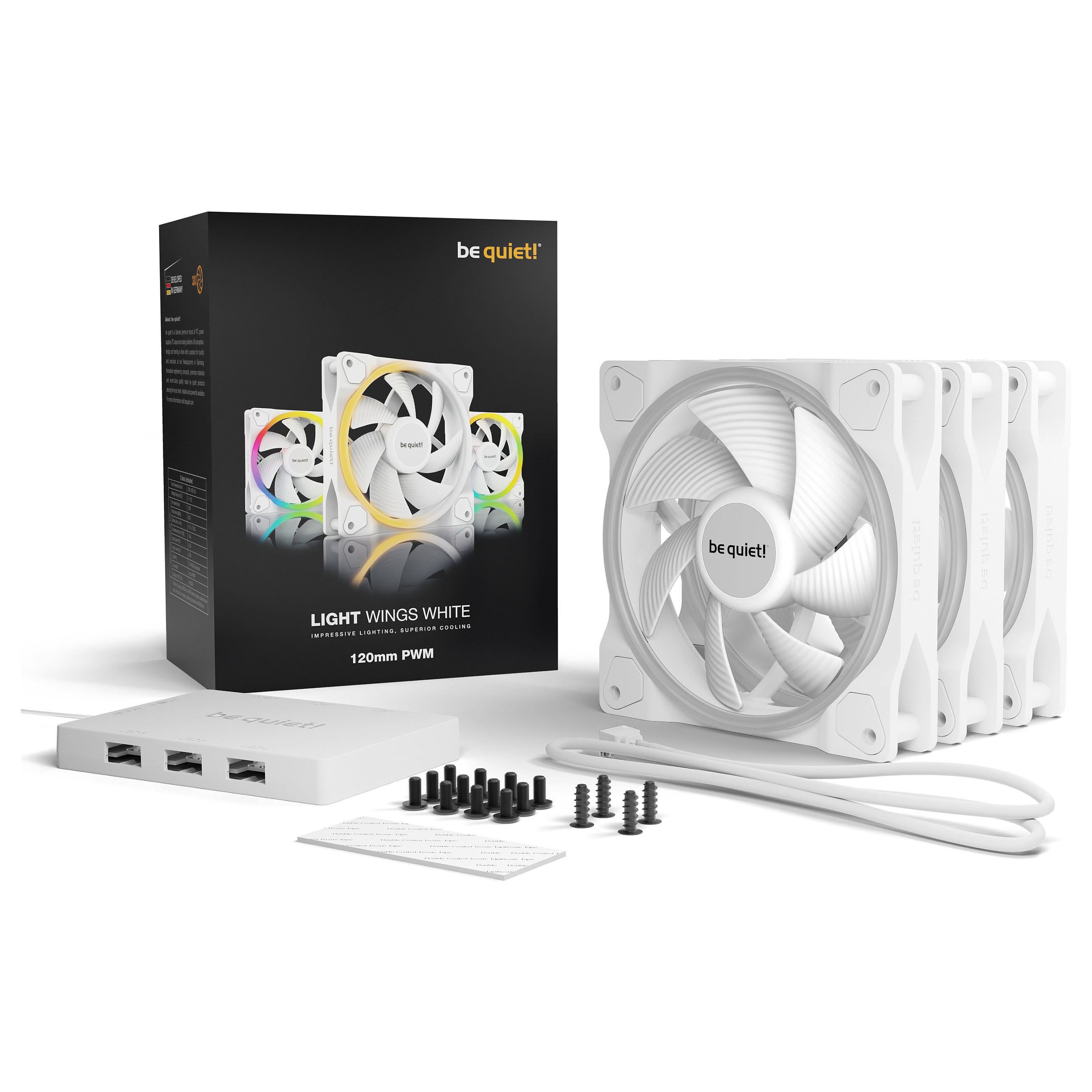 Ftohës për Kasë be quiet! LIGHT WINGS / 120mm / 25mm / 1700 RPM / PWM / ARGB / 3-Pack / Hub – Bardhë - 5