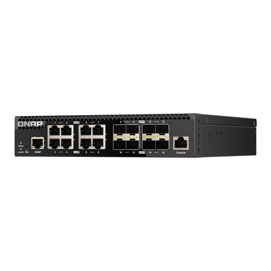 Switch QNAP QSW-M3216R-8S8T, 16 Porta 10GbE, 8x SFP+, 8x RJ45 Multi-Gigabit, Switching Capacity 320Gbps, L2 Managed, Rackmount Half-Width - Zezë - 2