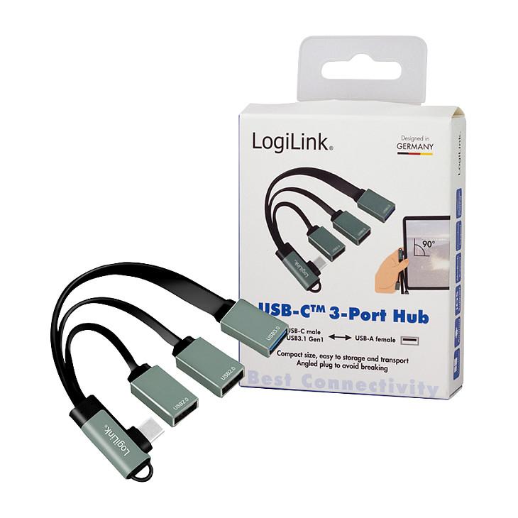 Splitter USB LogiLink UA0361 / USB-C / 3x USB / 90° - Zezë/Gjelbër - 5