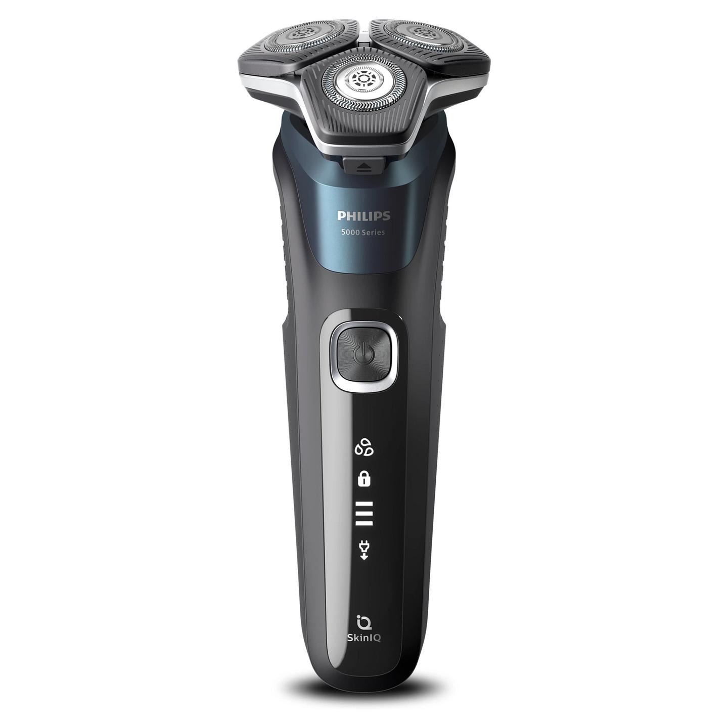 Makinë e rrojës për meshkuj Philips Series 5000 S5889/50 / SkinIQ / 45 SteelPrecision Blades / 360° Flex Heads / Wet & Dry / Quick Clean Pod – Zezë/Blu - 2