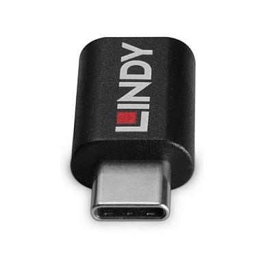 Adapter USB LINDY 71265, USB 3.2 Gen 1, USB-C Mashkull në USB-C Femër, Data Blocker, 100W - Zezë - 4
