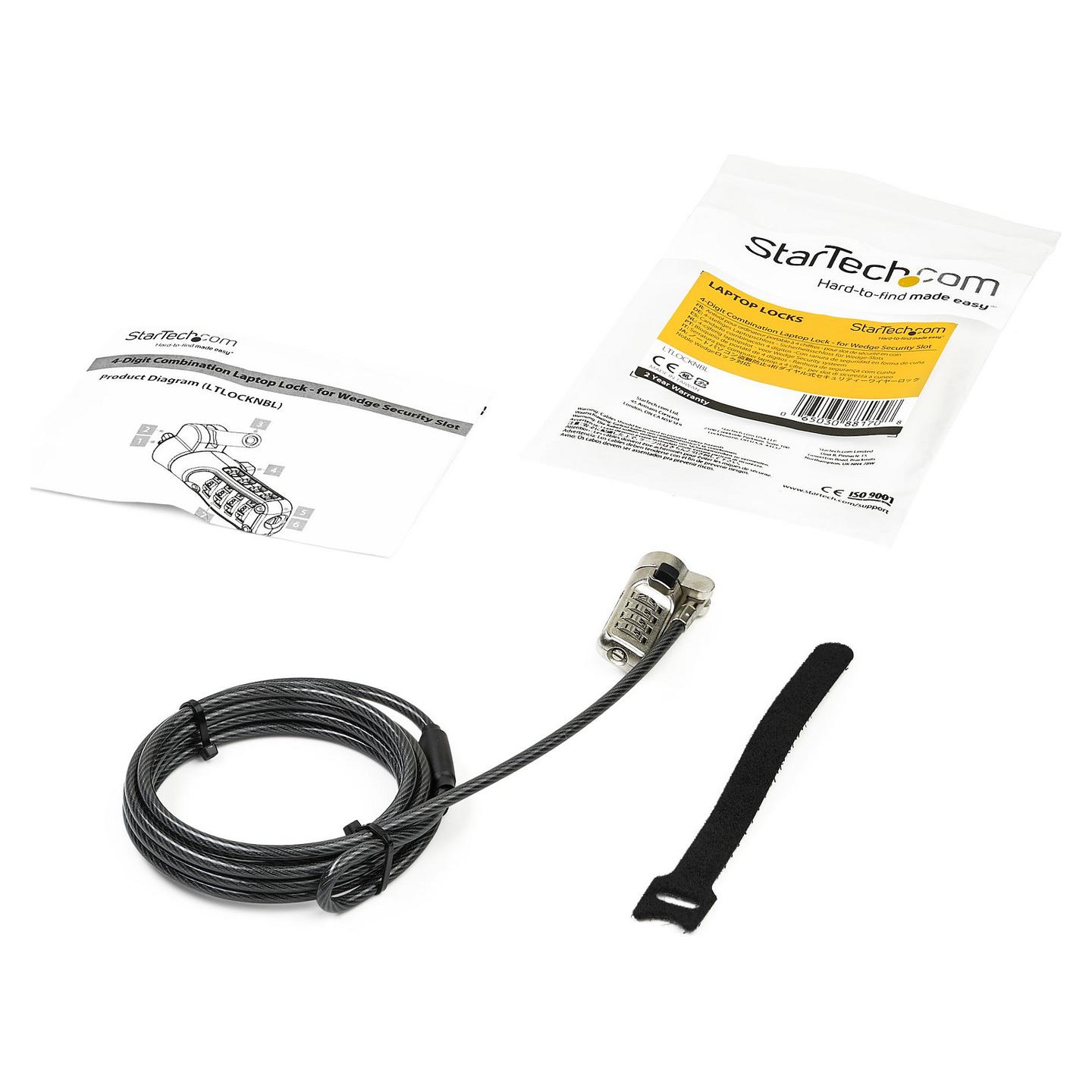 Bravë Sigurie për Laptop StarTech.com LTLOCKNBL, Kabllo 2m, Kombinim 4-Shifror, Noble Wedge Slot - Zezë, Argjend - 4