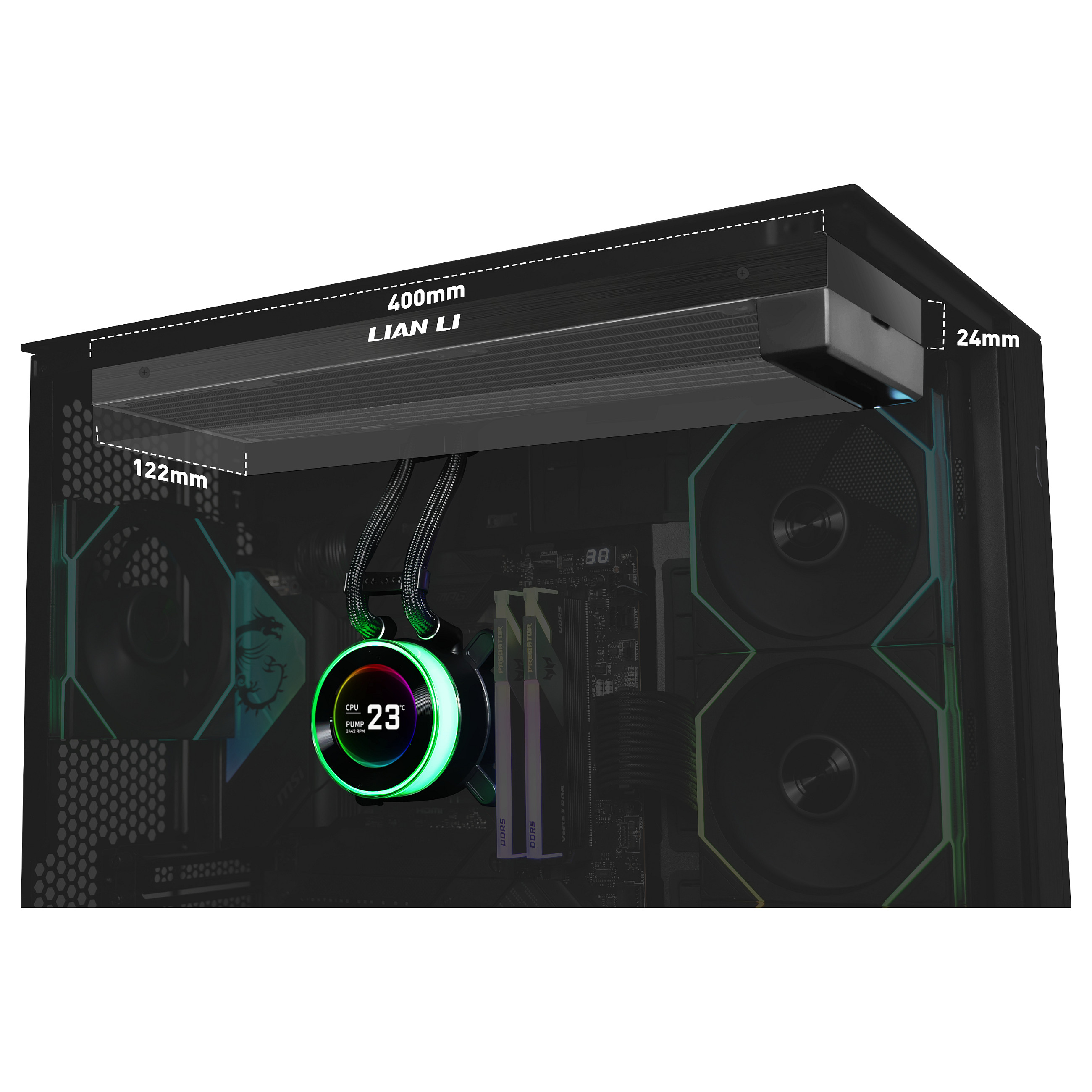 Ftohës për Procesor Lian Li HydroShift II LCD-C 360N / AIO / 360mm / Pa Ventilatorë / 2.1" IPS LCD / 400×122×22mm / LGA1700/1851 / AM4/AM5 – Zezë - 3