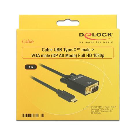 Kabllo VGA DeLOCK 85263 / USB-C në VGA / 3m / QXGA 2048 x 1536 @ 60Hz / DP Alt Mode - Zezë - 2