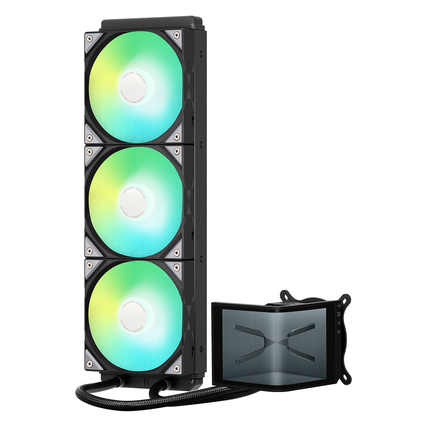 Ftohës për Procesor TRYX PANORAMA SE ARGB 360 / AIO / 360mm / 3×120mm ARGB Fan / 3D AMOLED / 280W TDP – Zezë - 3