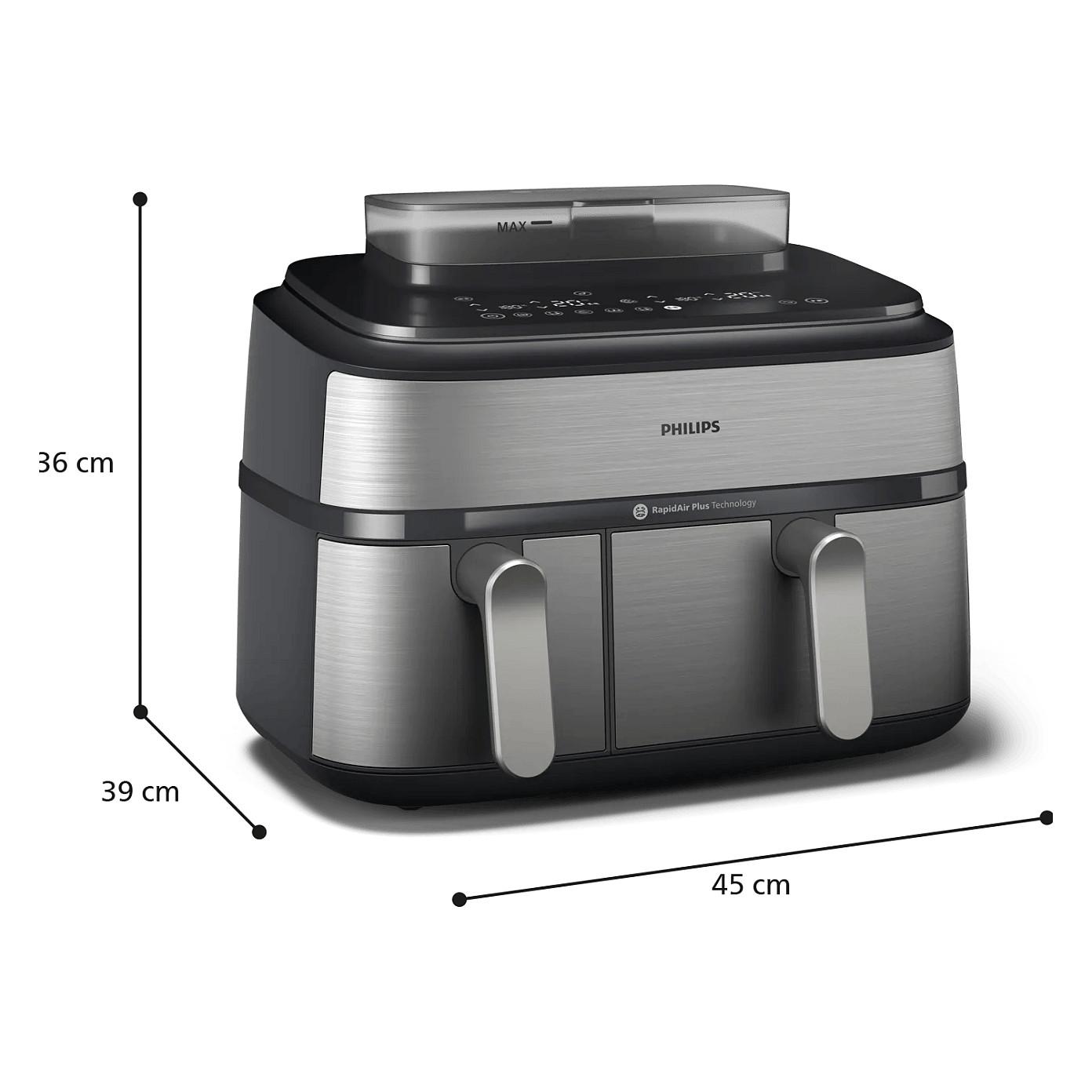Fryer Philips 5000 Series Dual Basket / NA555/00 / 9L / 2750W / 2 Sirtarë / 12 Programe / 40–200°C / RapidAir Plus / Air Steam / Sync – Argjend/Zezë - 7