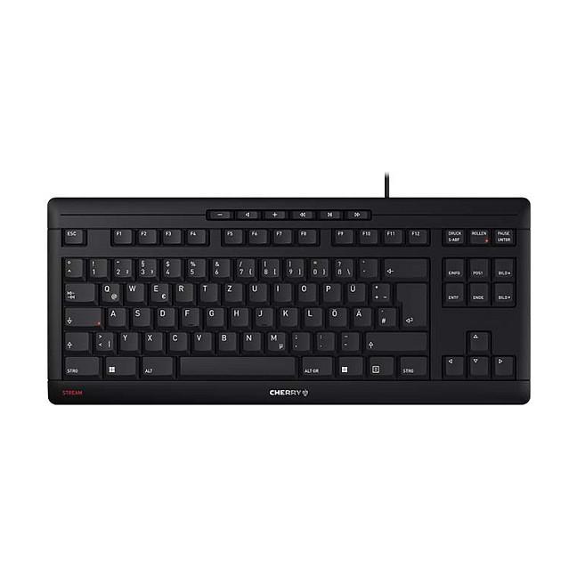 Tastierë me kabllo CHERRY STREAM KEYBOARD TKL / QWERTZ (DE) / TKL / 88+6 Taste / Scissor / USB / 6 Taste Multimediale / 1.8m – Zezë/Gri