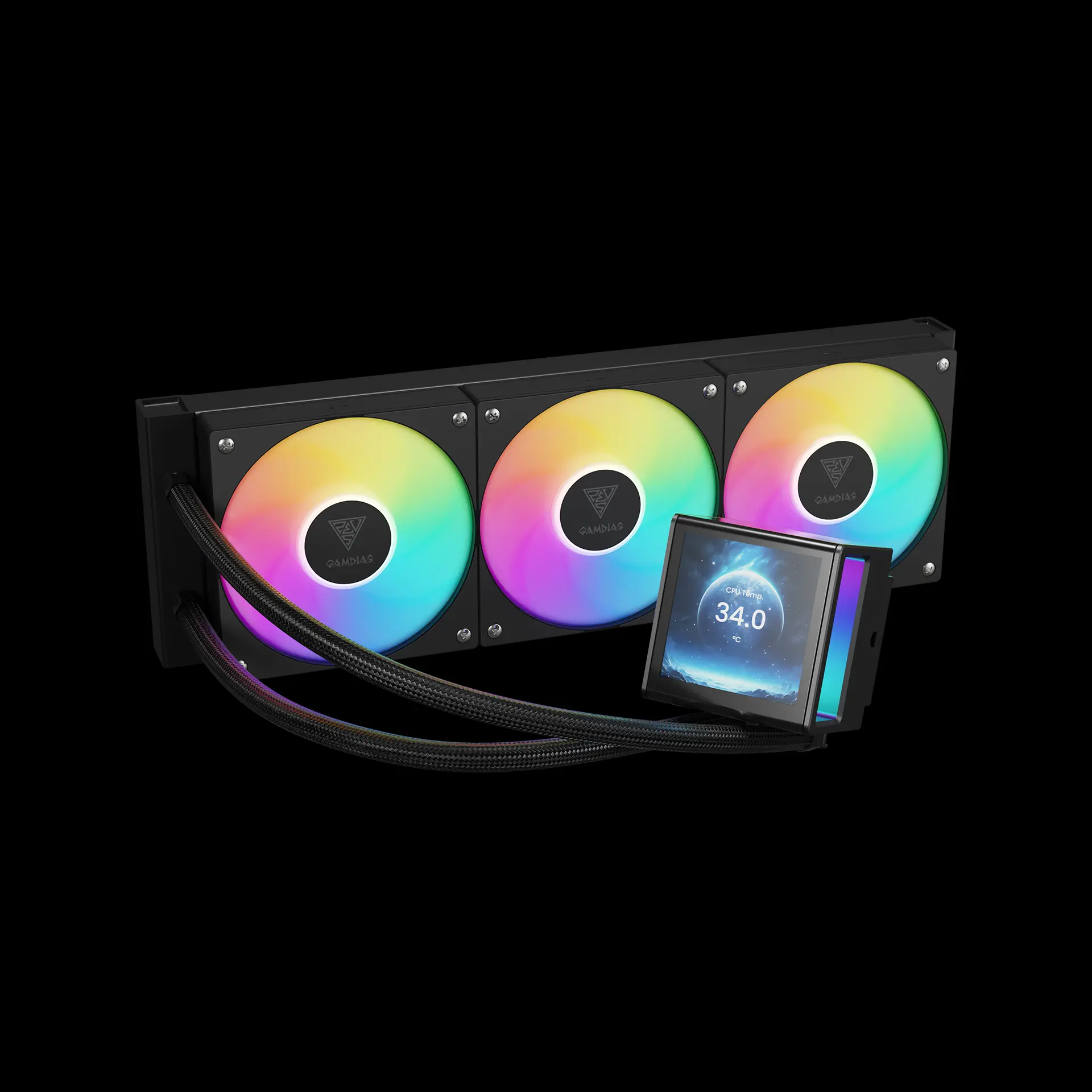 Ftohës për Procesor Gamdias Chione P5-360 / 360mm / 3x120mm / RGB / LCD 3.4" / AIO - Zezë - 2
