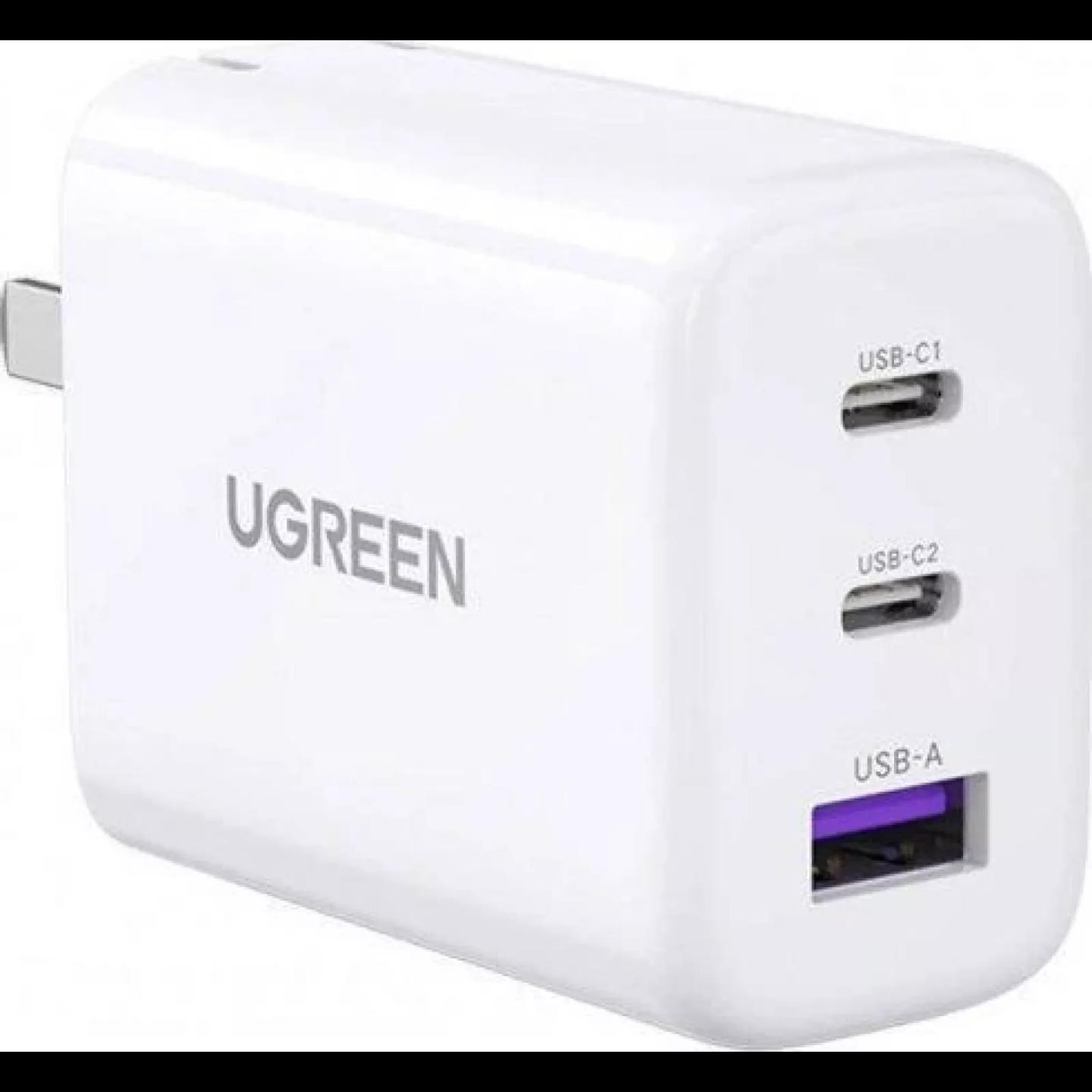 Adapter UGREEN 90496 / 65W / 2x USB-C / USB-A / PD 3.0 / QC 4.0+ / PPS / Non-GaN - Bardhë
