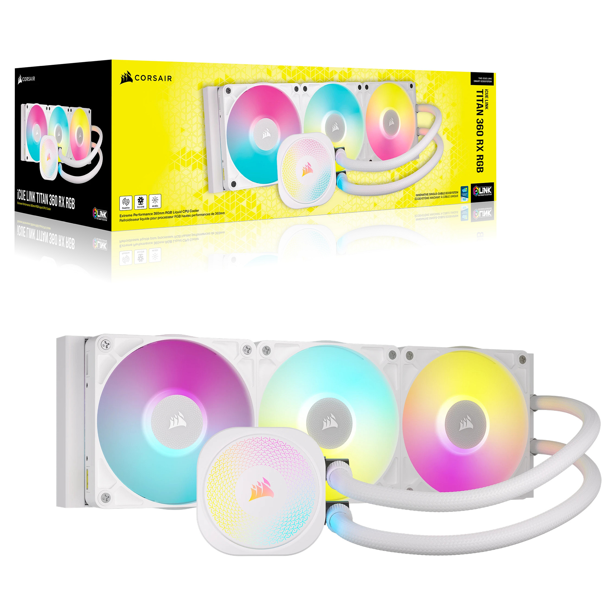 Ftohës për Procesor Corsair iCUE LINK TITAN 360 RX RGB / 360mm / 3x120mm / ARGB / PWM – Bardhë - 5