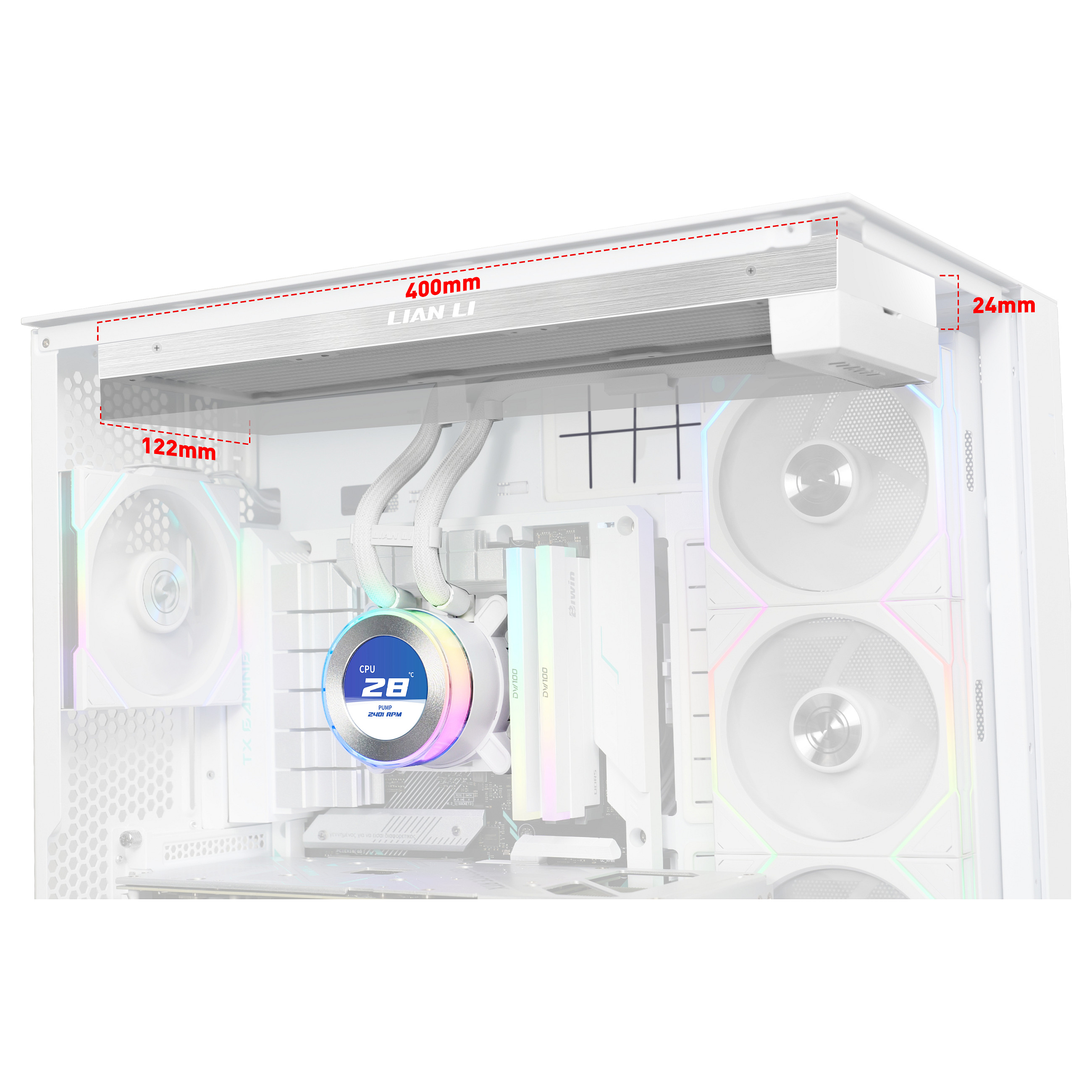 Ftohës për Procesor Lian Li HydroShift II LCD-C 360N / AIO / 360mm / Pa Ventilatorë / 2.1" IPS LCD / 400×122×24mm / LGA1700/1851 / AM4/AM5 – Bardhë - 3