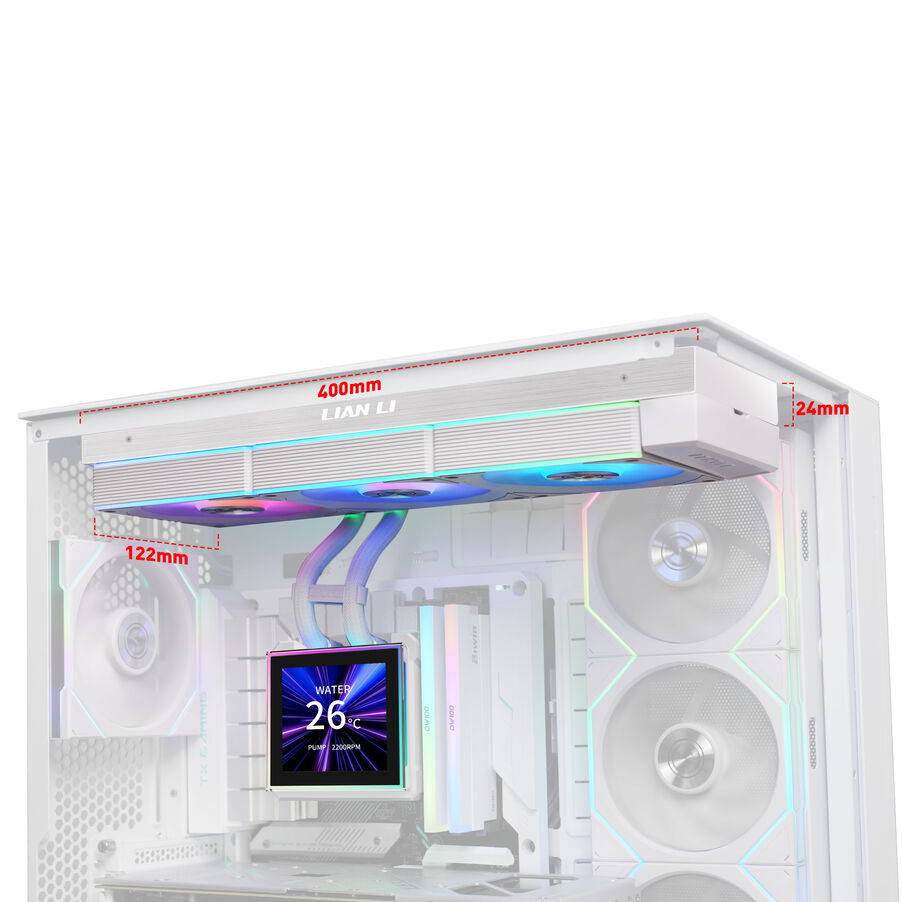 Ftohës për Procesor Lian Li HydroShift II LCD-S 360CL / AIO / 360mm / 3x120mm / 200-2100RPM / 72.7CFM / LCD - Bardhë - 4