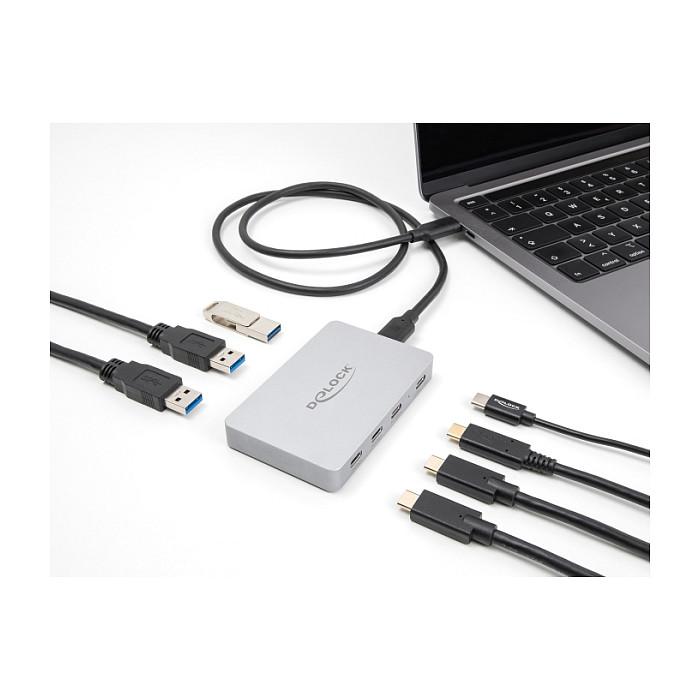 Hub USB DeLOCK 64279 / USB 10 Gbit/s / 4x USB-C + 3x USB-A / Power Delivery 82W / 0.8 m - Gri - 4