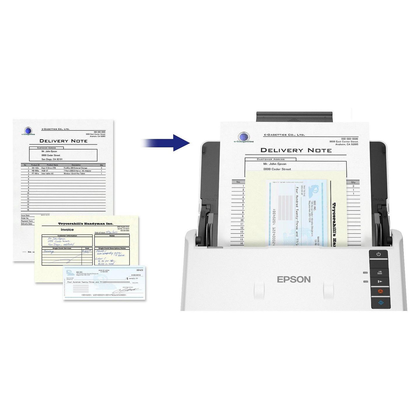 Skaner Epson WorkForce DS-530III / A4 / CIS / 600 × 600 DPI / Duplex / 40 ppm / ADF 60 Fletë / 6500 Faqe/Ditë / USB 3.2 - Bardhë - 10