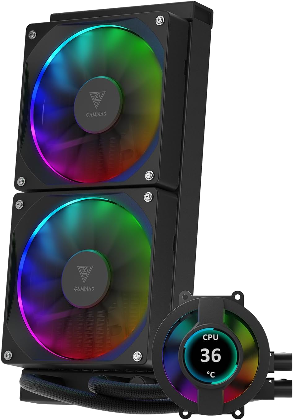 Ftohës për Procesor Gamdias Chione P3-240U / 240mm / 2x120mm / ARGB / LCD IPS / AIO - Zezë - 3
