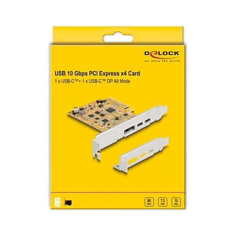 Kartë Zgjerimi PCI Express Delock 90161 / PCIe 3.0 x4 / 2x USB Type-C 10Gbps + DisplayPort / ASMedia ASM3142 / Low Profile - Verdhë - 5