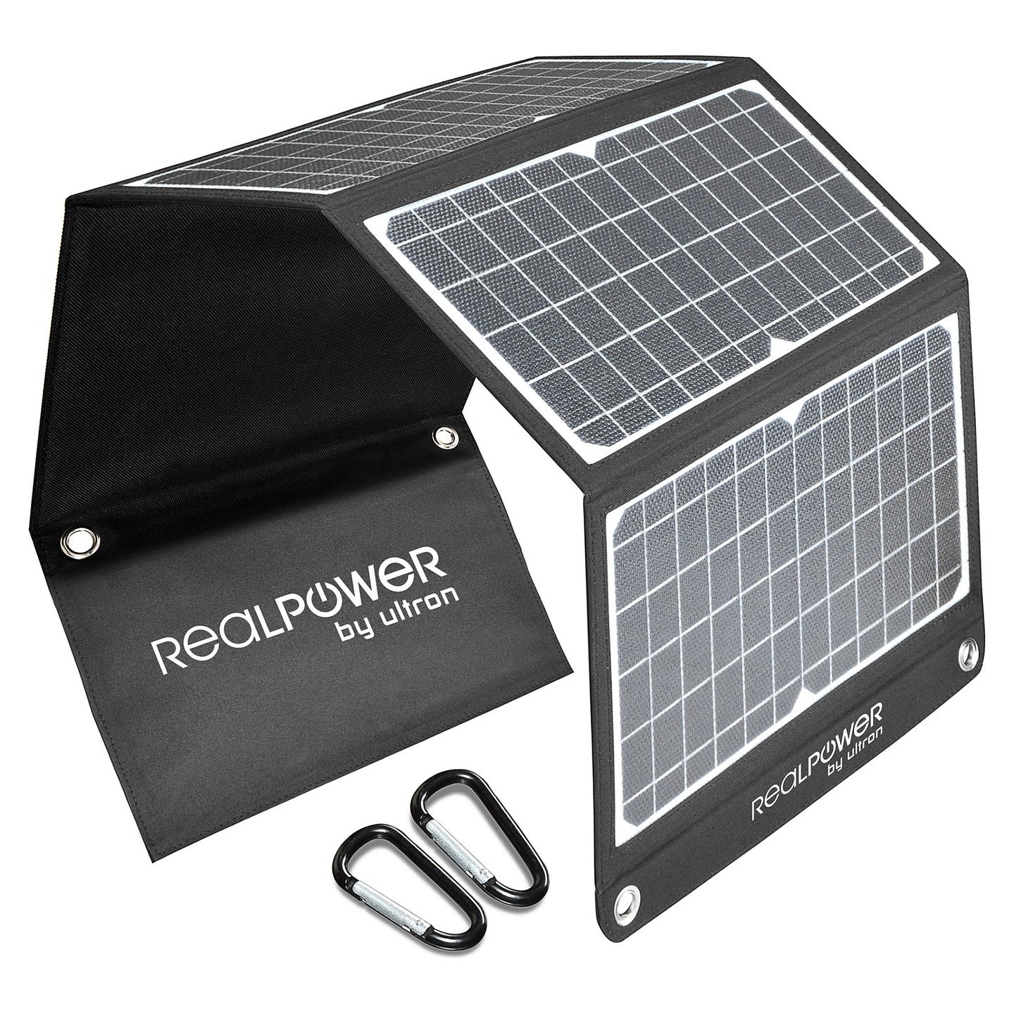 Pajisje Solare RealPower SP-30E / 30W / 2x USB-A + USB-C / Power Delivery / Quick Charge / IPX5 - Zezë