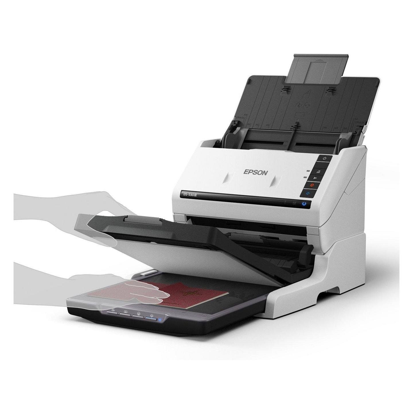 Skaner Epson WorkForce DS-530III / A4 / CIS / 600 × 600 DPI / Duplex / 40 ppm / ADF 60 Fletë / 6500 Faqe/Ditë / USB 3.2 - Bardhë - 9