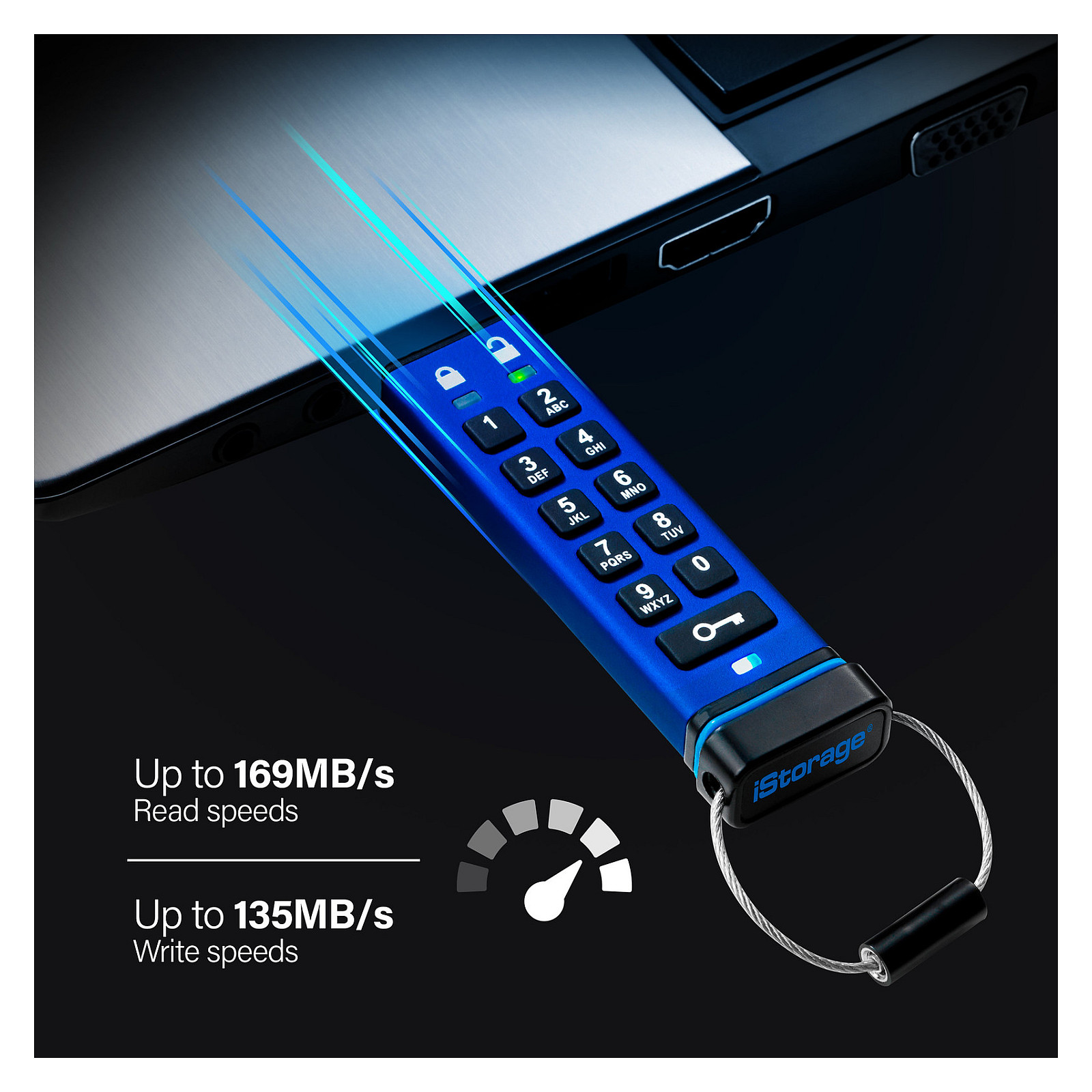 USB Flash Drive iStorage datAshur PRO / 16GB / USB 3.2 Gen1 Type-A / AES-XTS 256-bit Encryption - Blu - 4