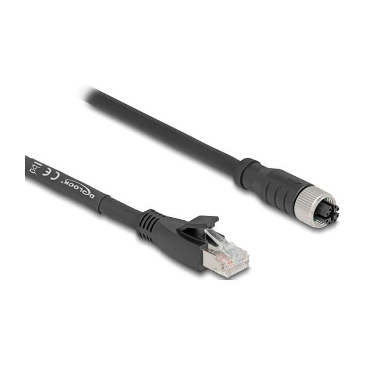 Kabllo për Rrjet DeLOCK 80591 / Cat 5e / S/FTP / M12 X-coded 8-pin Femër → RJ-45 Mashkull / 3m - Zezë