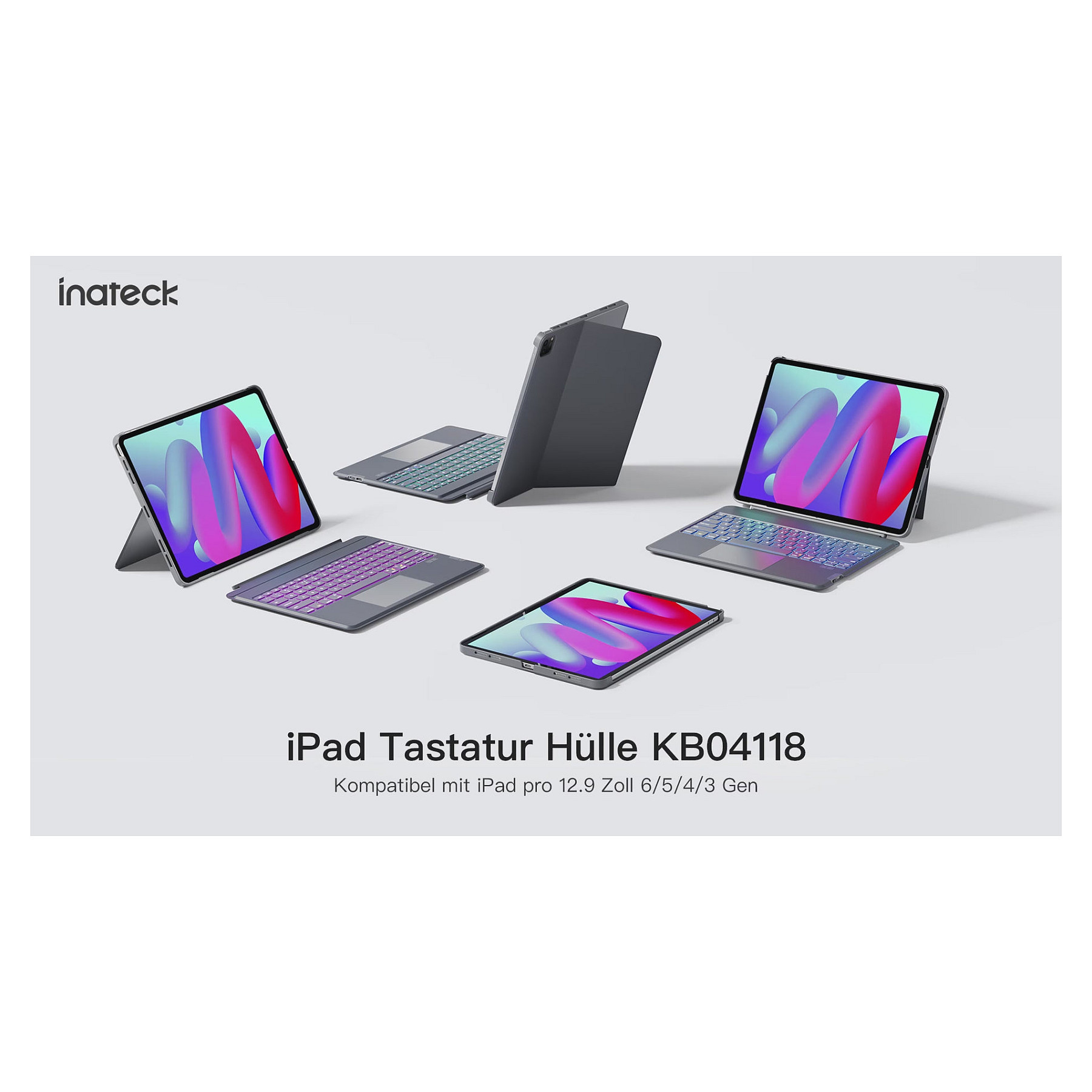 Aksesorë për tablet Inateck Keyboard Case for iPad 13″ / iPad Pro 3/6 Gen / QWERTZ – Gri - 2
