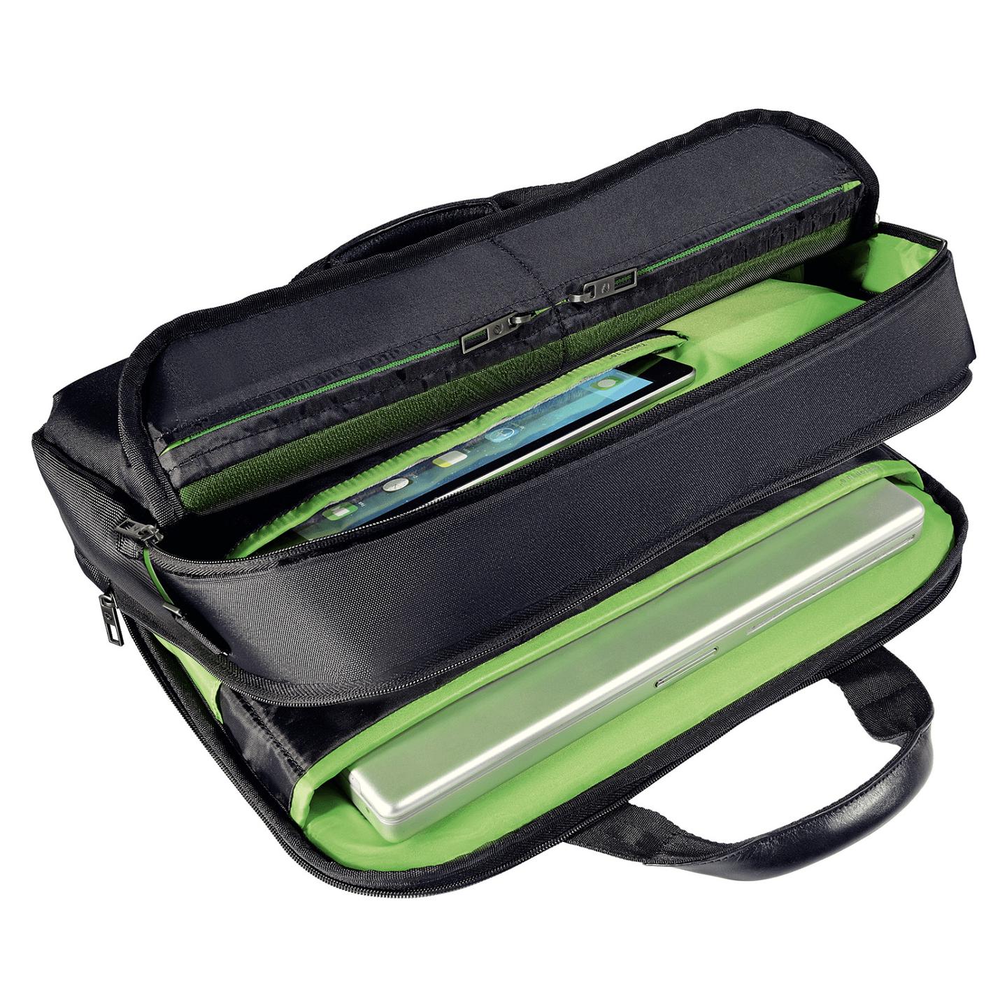 Çantë për Laptop Leitz Smart Traveller Complete, 15.6", 18 Ndarje, 2 Ndarje Kryesore, Rrip për Shpatull, Mbërthim për Valixhe – Zezë, Gjelbër - 3