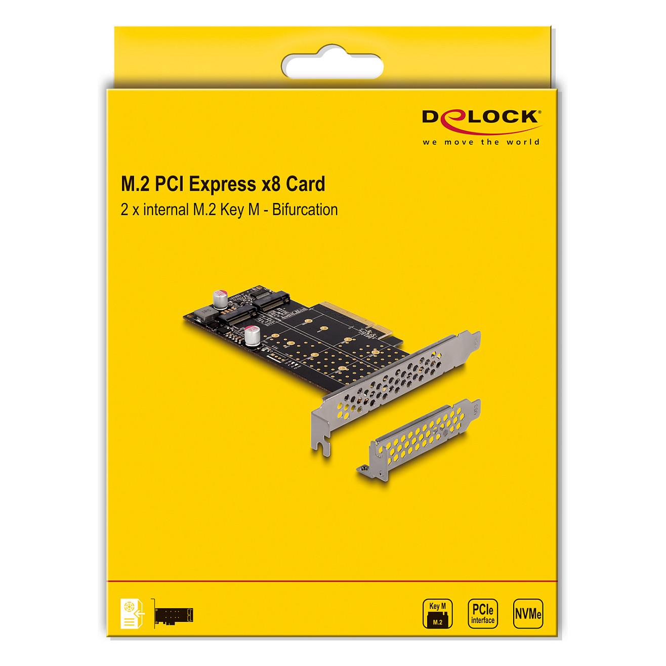 Kartë Zgjerimi PCI Express Delock 89837 / PCIe 4.0 x8 / 2x M.2 Key M / NVMe / Bifurcation / Low Profile - 5