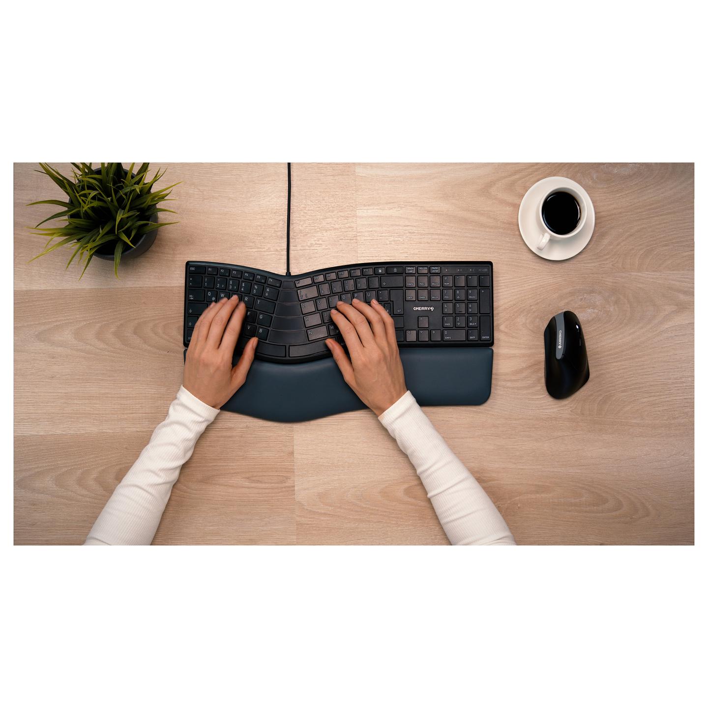 Tastierë me kabllo Cherry KC 4500 ERGO, QWERTZ (DE), Ergonomike, Full-Size, USB-A, Mbështetëse për Pëllëmbë – Zezë - 8