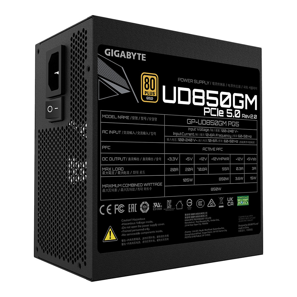Furnizues Energjie ATX Gigabyte UD850GM PG5 V2 / 850W / PCIe 5.0 / 80 PLUS Gold - Zezë - 5