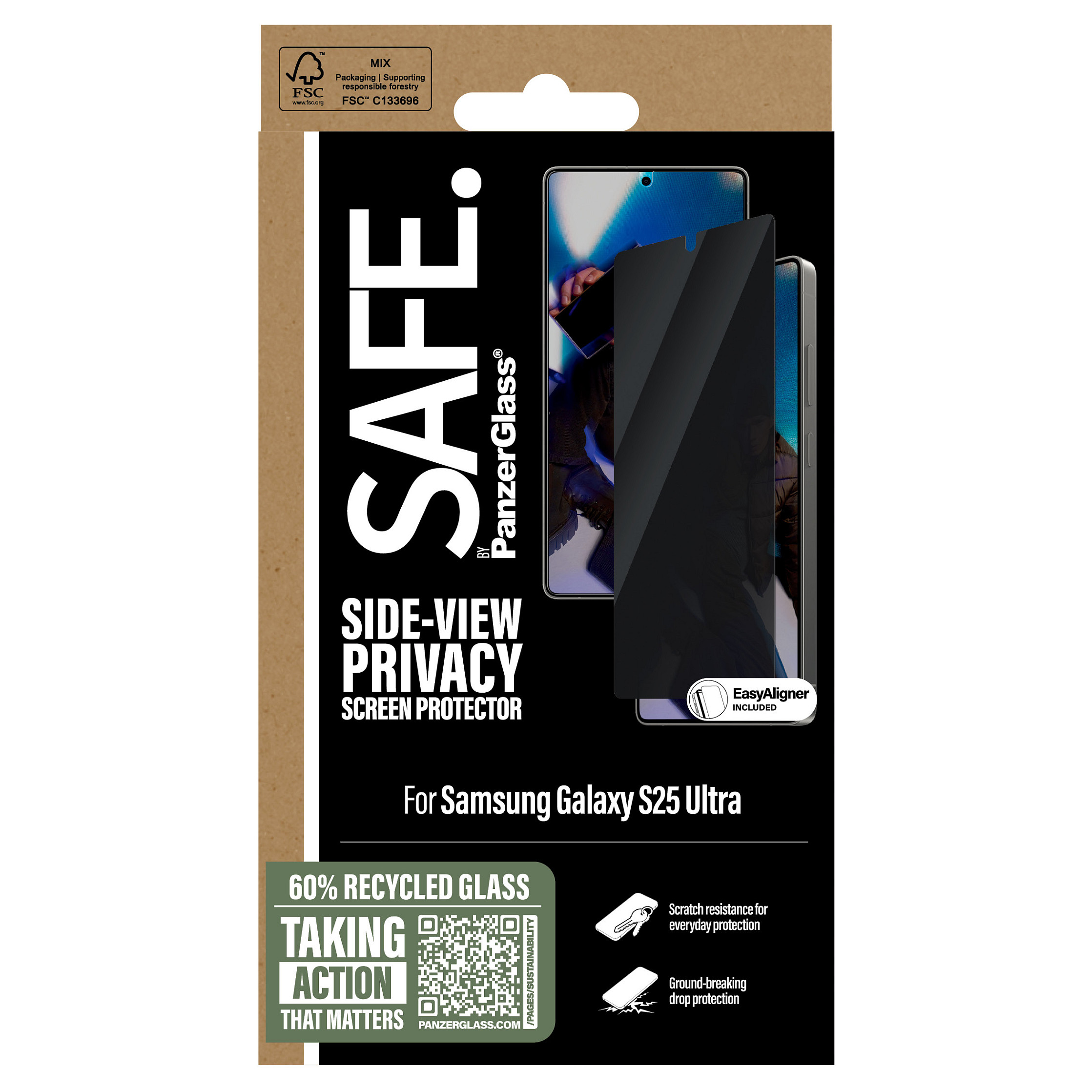 Mbrojtëse për ekran PanzerGlass SAFE. by / Samsung Galaxy S25 Ultra / 2-Way Privacy / Ultra-Wide Fit me EasyAligner - Transparente - 3