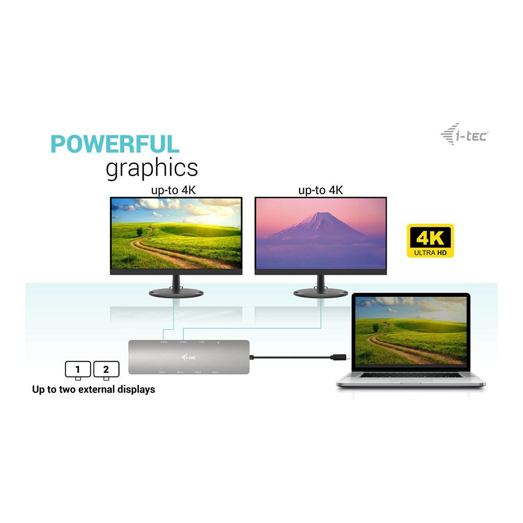 Docking Station i-tec C31NANOHDM2D100, USB-C, 2x HDMI, PD 100W, USB, Gigabit LAN - Hiri - 10