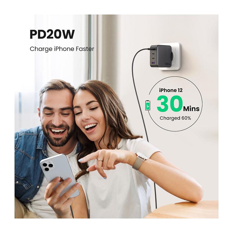 Adapter UGREEN Nexode CD226 / 40747 / 100W / 3x USB-C / USB-A / GaN / PD 3.0 / PPS - Zezë - 6