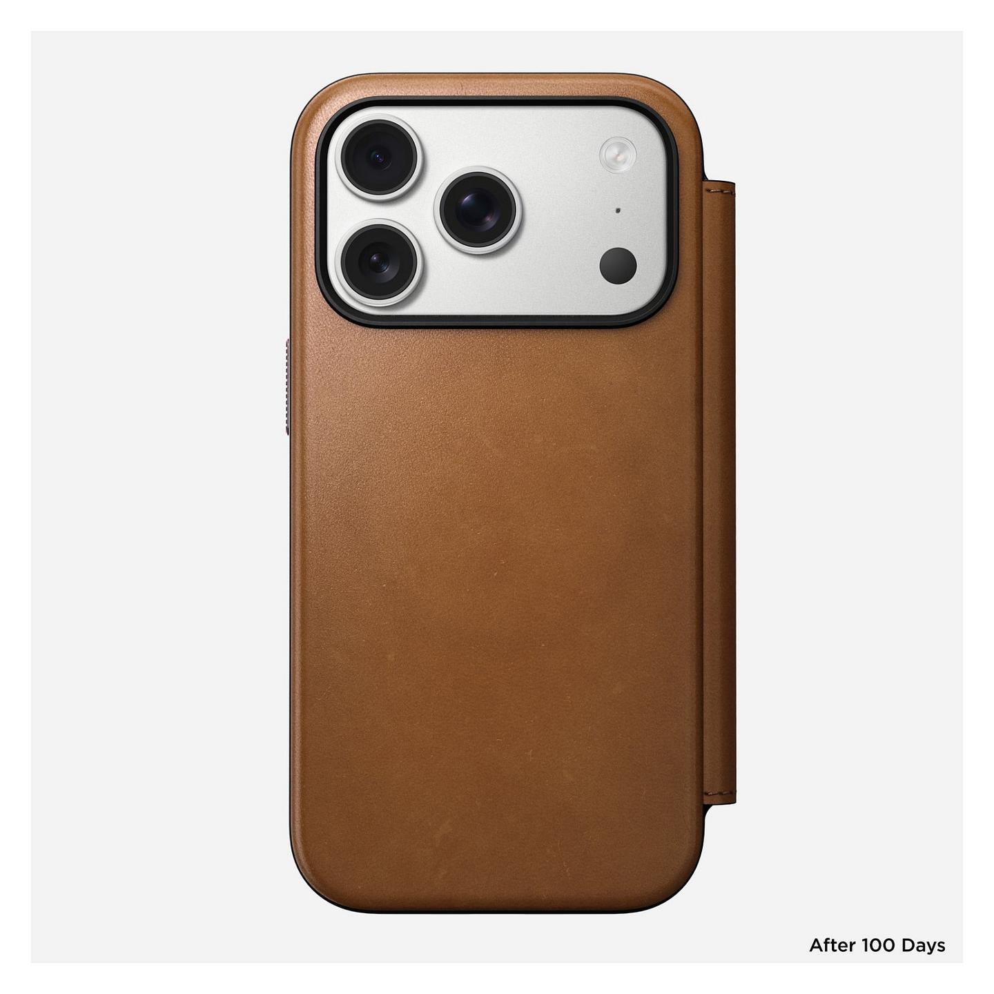 Case për Telefon Nomad Modern Leather Folio, iPhone 17 Pro, Lëkurë, MagSafe, Mbyllje Magnetike, 3 Vende për Karta, Mbrojtje deri 2.4m - Kafe e çelët - 5