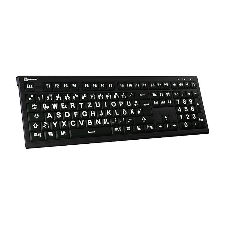 Tastierë Me kabllo Logickeyboard Largeprint ASTRA 2 / LKB-LPWB-A2PC-DE / 109 Keys / USB + USB 3.0 Hub / QWERTZ German / Backlit / Numpad - Zezë - 3