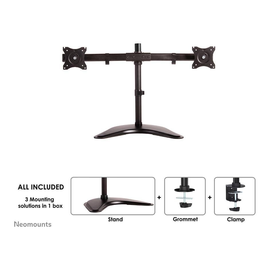 Mbajtëse për Monitor Neomounts NM-D335DBLACK / 2 Monitorë / 10"-27" / 8kg për monitor / VESA 75x75-100x100 - Zezë - 2