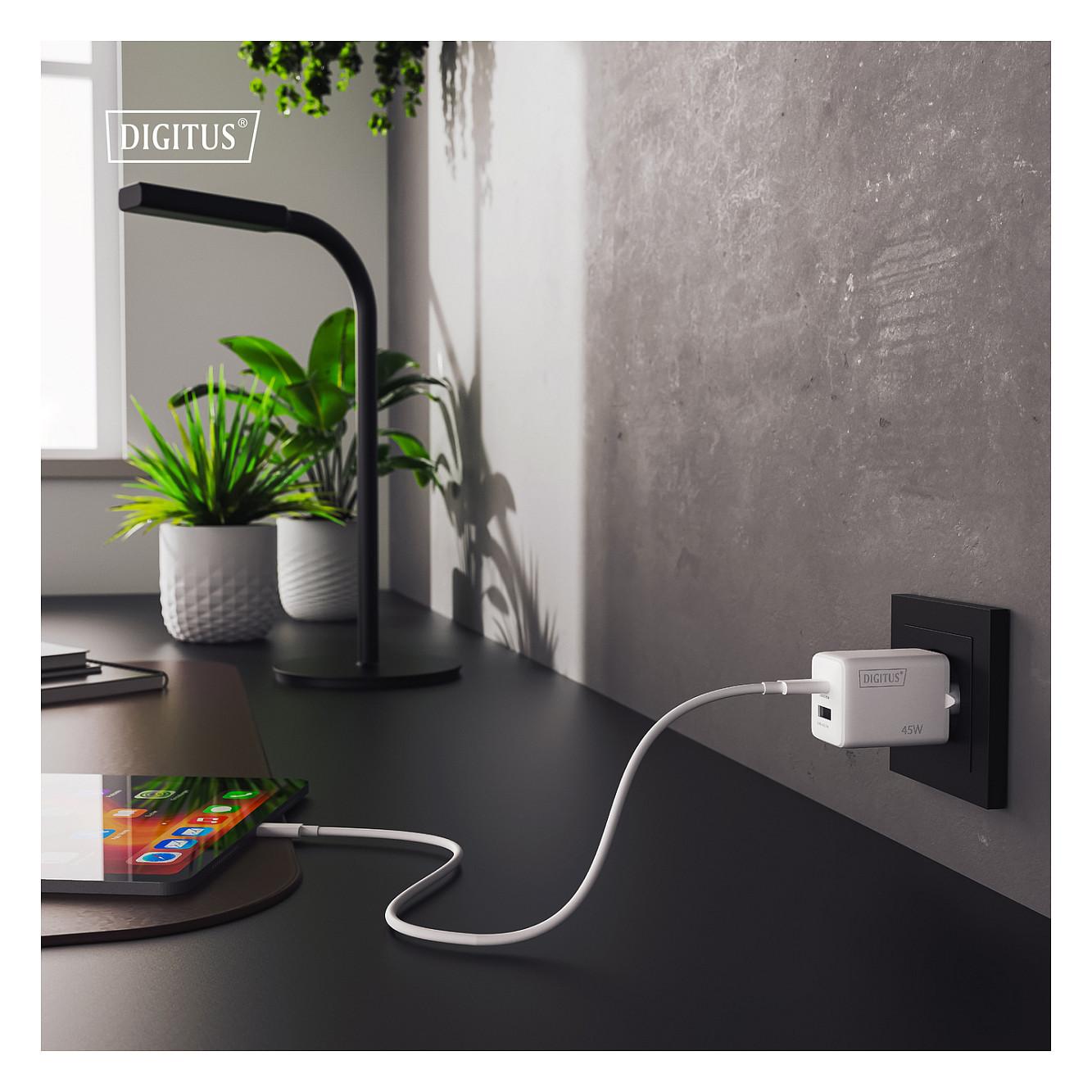 Adapter Digitus DA-10302 / 45W / GaN / 1x USB-C + 1x USB-A / Fast Charging - Bardhë - 3