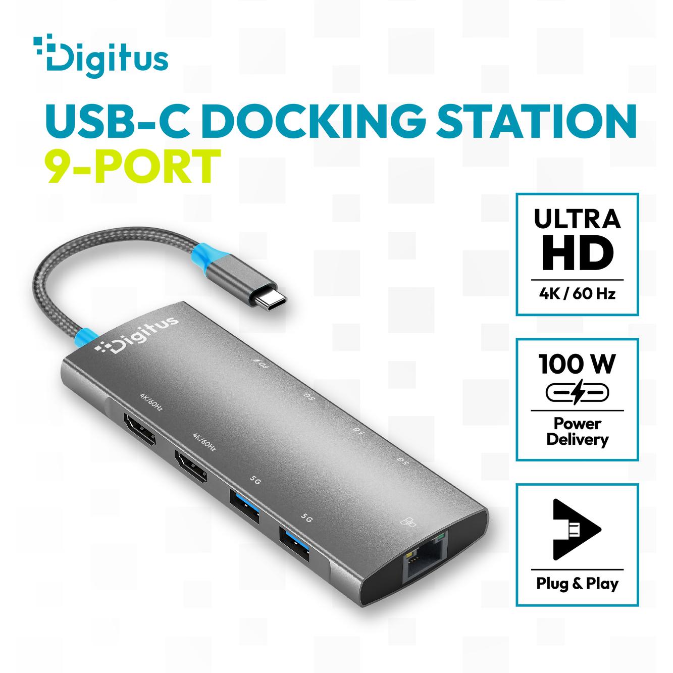 Docking Station DIGITUS DA-70922, 2× HDMI, 4× USB-A, USB-C, Gigabit Ethernet, USB-C PD 100W - Hiri - 2