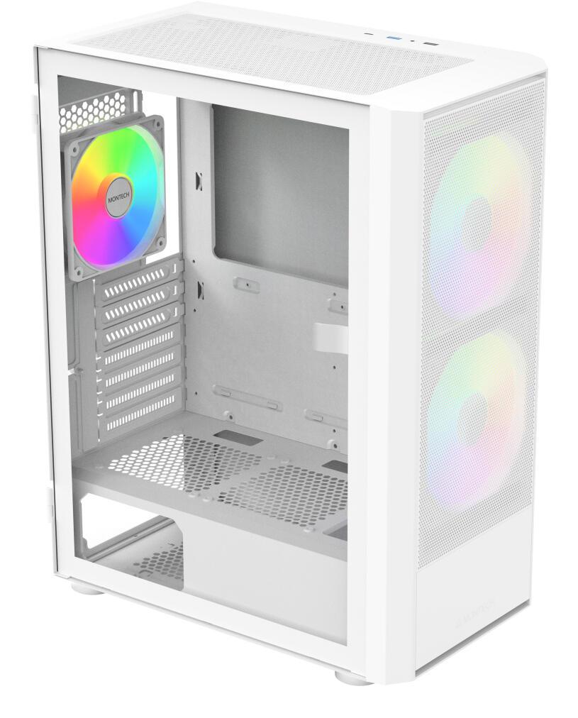 Kasë PC Montech X2 PLUS / Midi Tower / ATX / 2x 140mm + 1x 120mm ARGB Fan / Tempered Glass – Bardhë