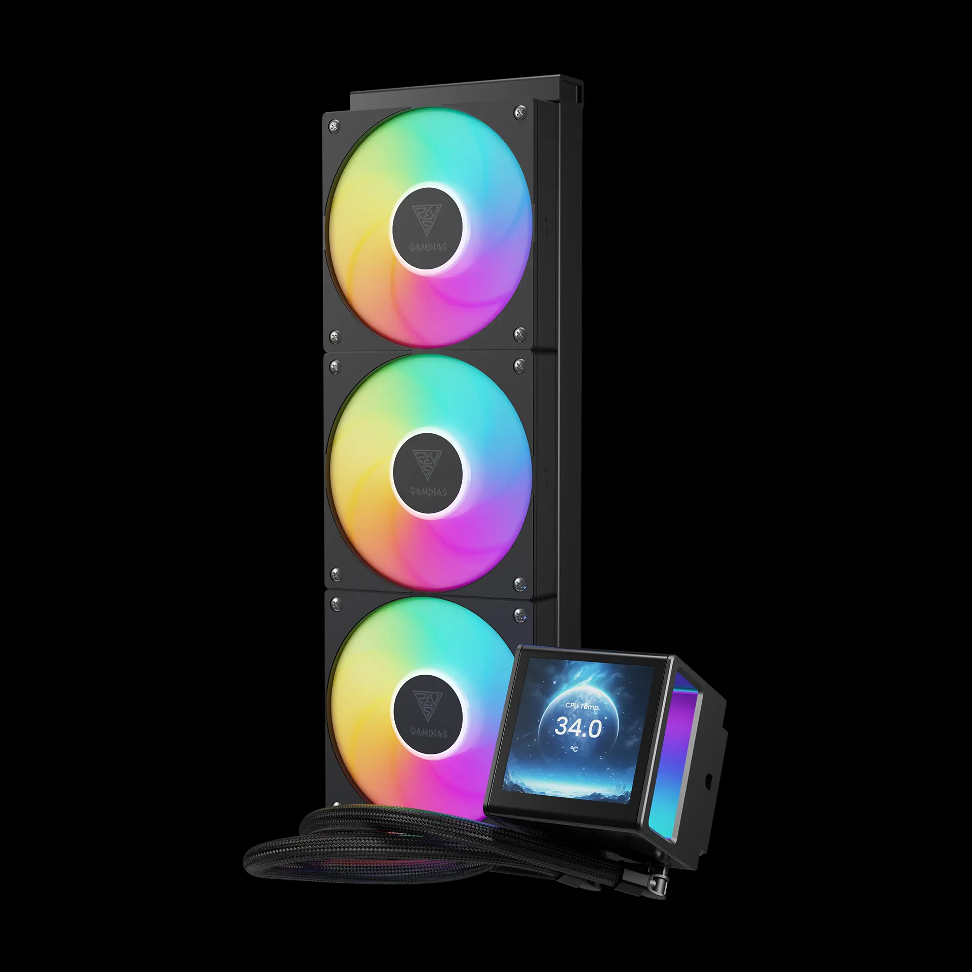 Ftohës për Procesor Gamdias Chione P5-360 / 360mm / 3x120mm / RGB / LCD 3.4" / AIO - Zezë - 3