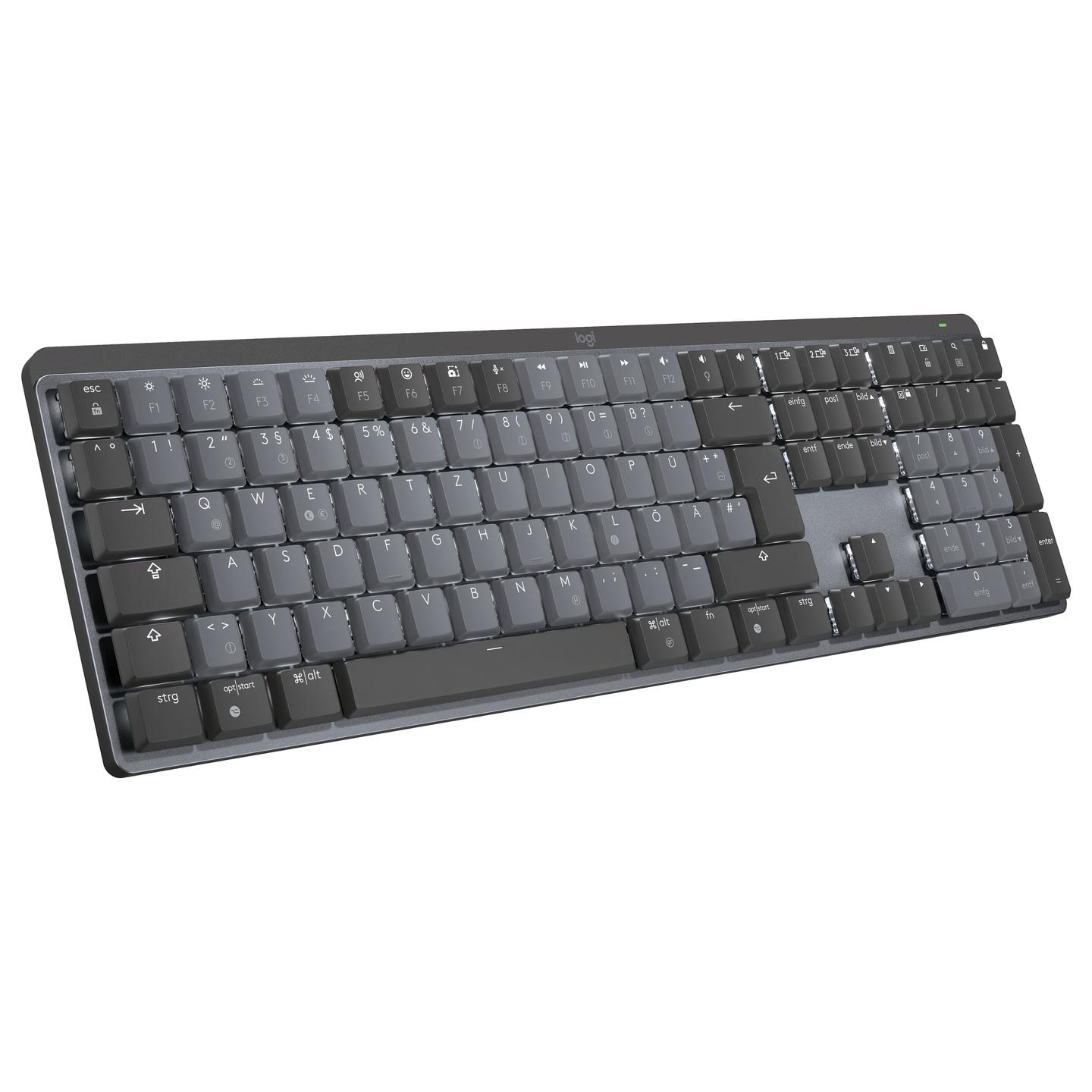 Tastierë pa kabllo Logitech MX Mechanical / QWERTZ (DE) / Full-Size / Mekanike / Tactile Quiet / Low-Profile / Bluetooth + Logi Bolt / Ndriçim LED – Gri