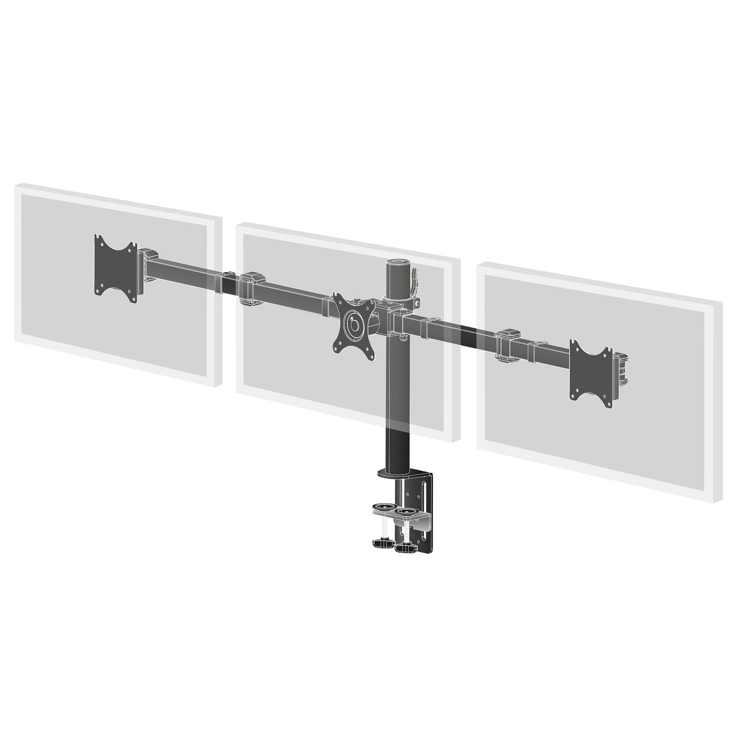 Mbajtëse për Monitor iiyama DS1003C-B1, 3 Monitorë, 10–27", 10kg për Monitor, VESA 75 × 75 / 100 × 100mm - Zezë - 2