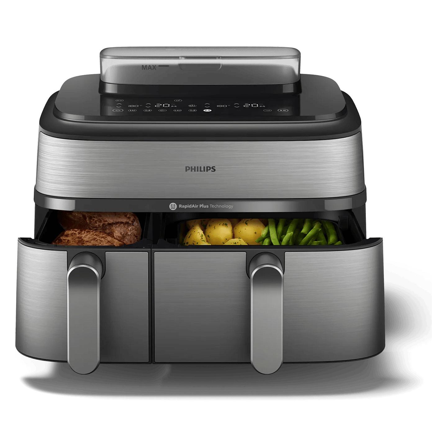 Fryer Philips 5000 Series Dual Basket / NA555/00 / 9L / 2750W / 2 Sirtarë / 12 Programe / 40–200°C / RapidAir Plus / Air Steam / Sync – Argjend/Zezë - 4