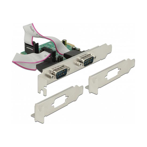 Kartë Zgjerimi PCI Express Delock 89641 / PCIe 2.0 x1 / 2x RS-232 DB9 / 921.6Kbps / ASIX AX99100 / Low Profile