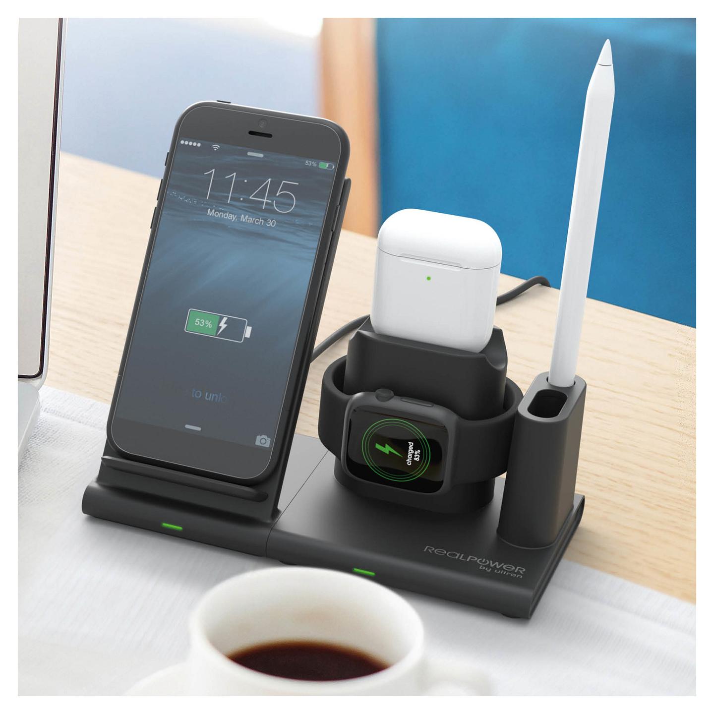 Karikues RealPower ChargeAIR Connect / Karikim Wireless / 10W / USB-C / 3 pajisje – Zezë - 5