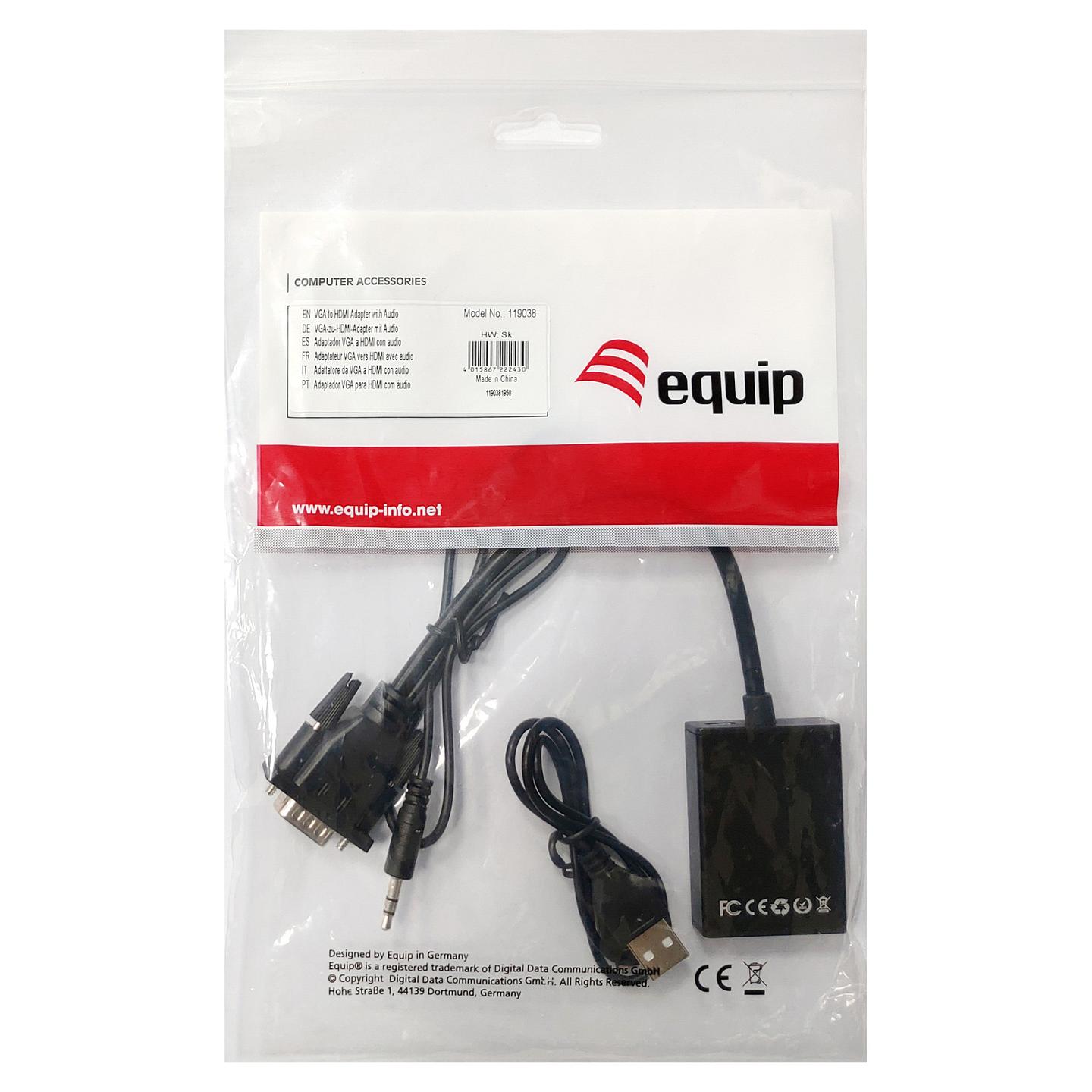 Adapter VGA EQUIP 119038 / VGA HD15 Male në HDMI-A Female / Audio 3.5 mm / 1920 × 1080 @60 Hz / USB - Zezë - 2