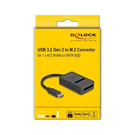 Konvertues SSD M.2 DeLOCK 64198, M.2 Key M për NVMe PCIe dhe SATA, USB-C 10 Gb/s, kabllo 10 cm - Zezë - 4
