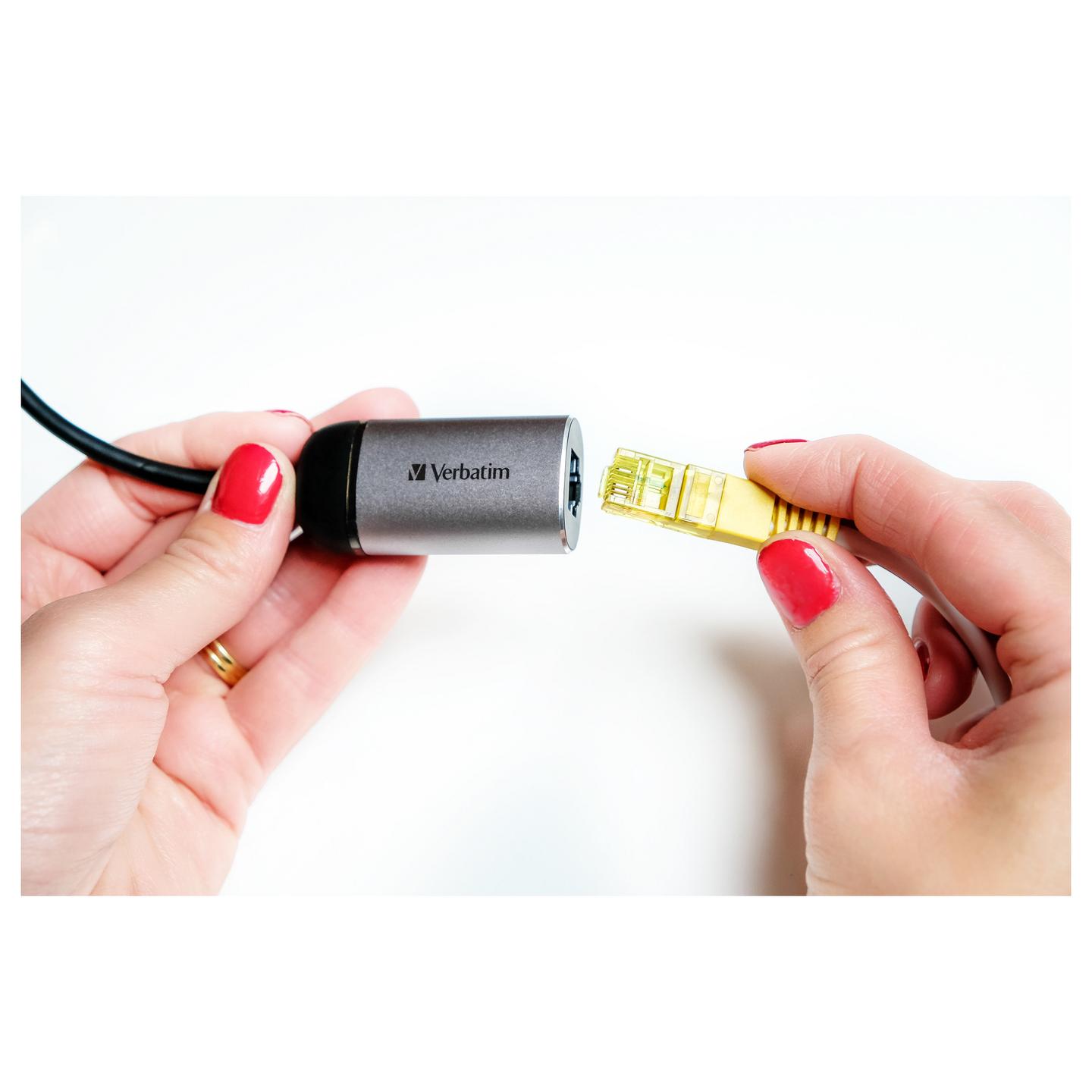 Adapter Verbatim 49146, USB-C në Gigabit Ethernet RJ-45, USB 3.1 Gen 1, 1 Gbps, Kabllo 10 cm – Zezë/Argjend - 3