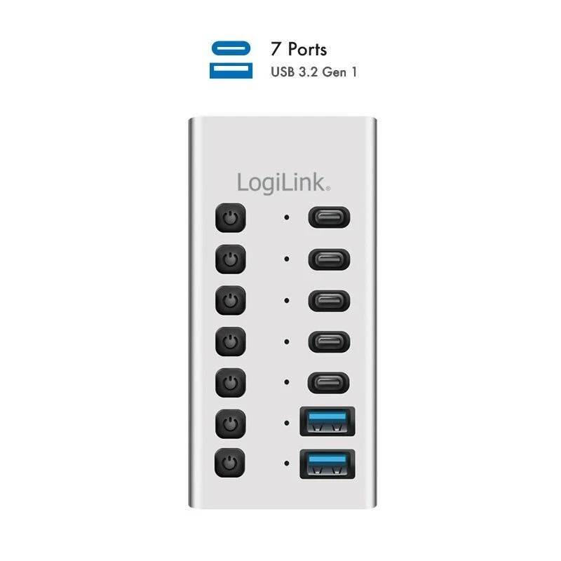 Hub USB-C LogiLink UA0447, 2x USB-A, 5x USB-C, 5Gbps, me çelësa - Argjend - 3