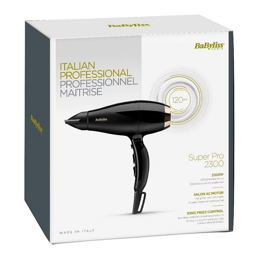 Tharëse për flokë BaByliss Super Pro 2300 6714E / 2300W / AC / Ionic / Ceramic / 120 km/h / 3 Temperatura / 2 Shpejtësi – Zezë/Gold - 2